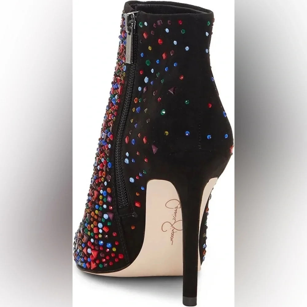 Jessica Simpson Prexton Deluxe Microsuede Crystal Booties – Size 9M, Black Multi
